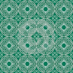 White on green hand drawn wavy line tile in a circle seamless repeat pattern background