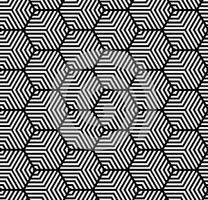 White on black multi hexagonal line pattern seamless repeat background