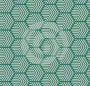 White on green multi hexagonal line pattern seamless repeat background