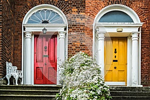 Two colourful doors in Dublin, neighbour privacy but in telationship photo