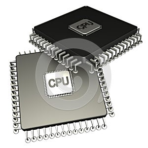 Two computer chip processor. Icon 3D. isolated