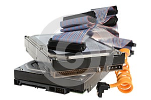 Two computer hard disks with cables