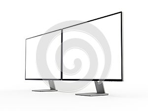 Two computer monitors isolated on white background