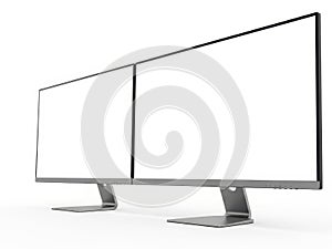 Two computer monitors isolated on white background