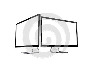 Two computer monitors isolated on white background