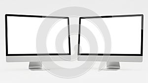 Two computer monitors isolated on white background