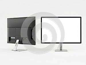 Two computer monitors isolated on white background