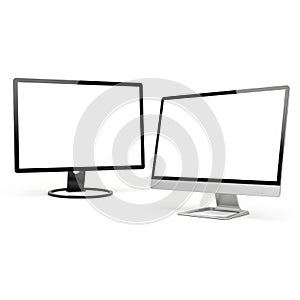 Two computer monitors isolated on white background