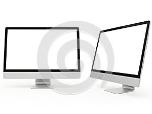 Two computer monitors isolated on white background