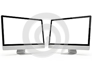 Two computer monitors isolated on white background