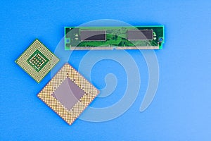 Two Computer Processors And Memory Chip