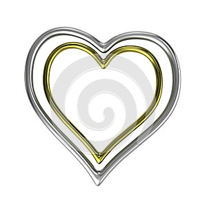 Two Concentric Heart Shaped Golden and Silver Rings Frame