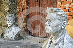 Two concrete bust in Sataniv, Ukraine. photo