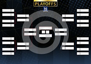Two conference tournament bracket for 16 team or player on dark background
