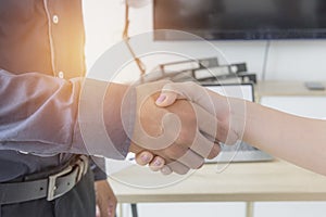 Two confident business man shaking hands