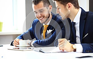 Two confident businessmen networking