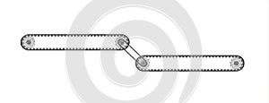 Two connected conveyor belts with two cogwheels