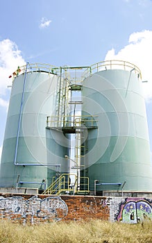 Two connected silos in Zona Franca in Barcelona photo