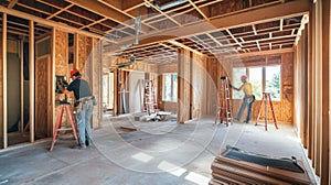 Two Construction Workers Inside a House Under Construction