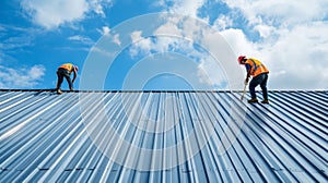Two Construction Workers on a Metal Roof