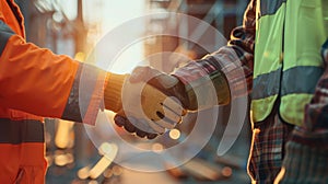 The construction workers' handshake. AI generated