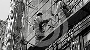Two Construction Workers on Scaffolding During a Renovation