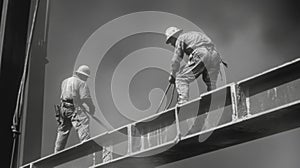 Two Construction Workers on a Steel Beam