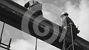 Two Construction Workers on a Steel Beam