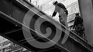 Two Construction Workers on a Steel Beam