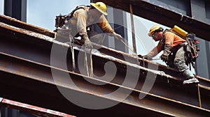 Two Construction Workers on a Steel Beam