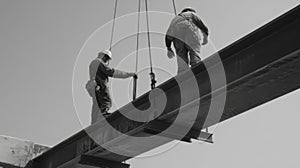 Two Construction Workers on a Steel Beam