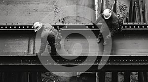 Two Construction Workers on a Steel Beam