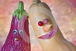 Two cool vegetable dudes with funny faces photo