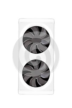 Two cooling fans in a dual-fan bracket