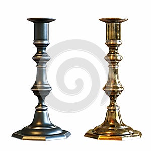 Two copper candlesticks isolated on white background