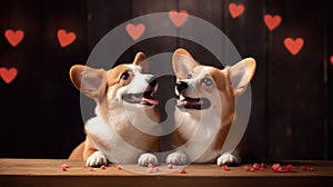 Two corgi dogs celebrate Valentine's Day, show love for