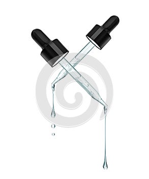 Two cosmetic pipettes with stretched  drops isolated on a white background photo
