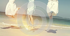 Two couple celebrating on the beach on Christmas Concept