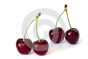 Two couple of sweet cherries isolated on white background