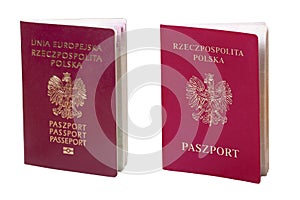 Two covers of a Polish passport. Identification documents needed for checks at the state border