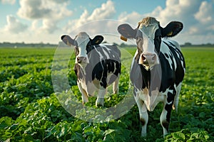 Two cows standing in field