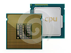 Two CPUs isolated on white background. 3D illustration
