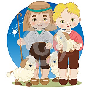 Two crib shepherds with sheep