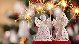 Two crocheted xmas angels with lots of sparklers