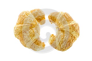 Two croissant on white background