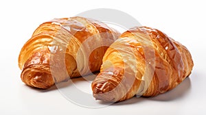 Steaming Croissant Bread With Apple Jam On White Background photo