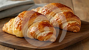 Two Croissants On Wooden Board