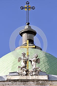 Two cross and angel on Saint Catherine basilicas in Saint Petersburg