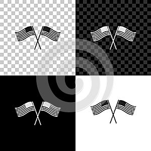 Two crossed American waving flags icon isolated on black, white and transparent background. National flag of USA. The