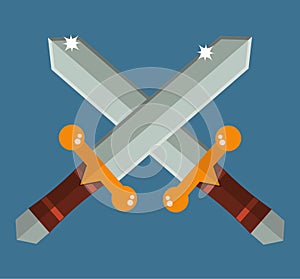 Two crossed Asia swords with gold handles traditional samurai weapon cartoon flat vector illustration.